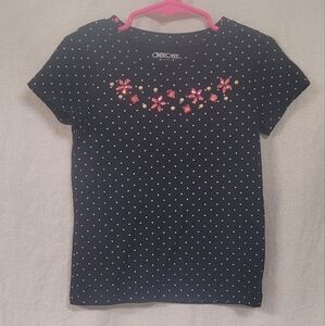 Cherokee Top Size 4-5 Black w/white polka dots and gem details- Short Sleeve